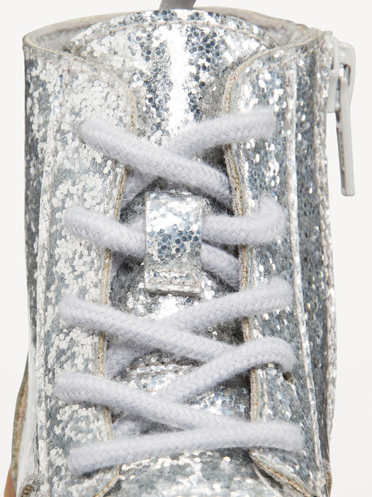 Glittery Side-Zip Combat Boots for Toddler Girls
