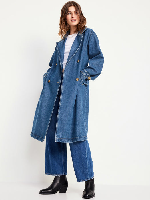 Tie-Belt Jean Trench Coat