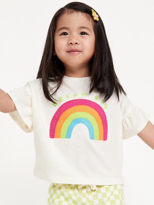 Short-Sleeve Crochet-Knit Graphic Top for Toddler Girls
