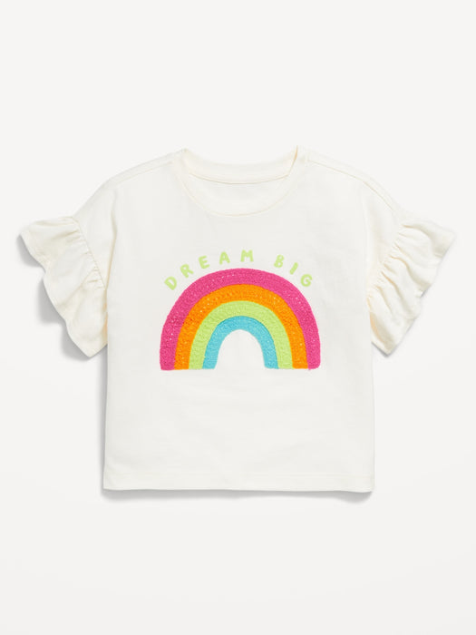 Short-Sleeve Crochet-Knit Graphic Top for Toddler Girls