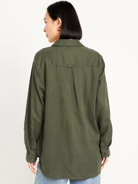Linen-Blend Button-Down Boyfriend Shirt