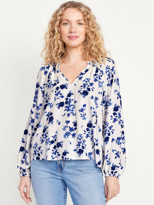 Ruffled Split-Neck Top