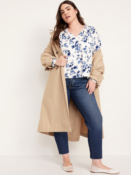 Ruffled Split-Neck Top