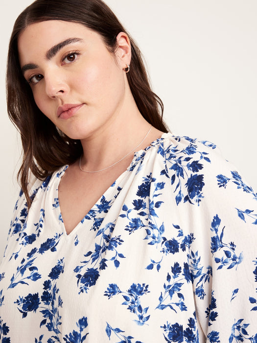 Ruffled Split-Neck Top