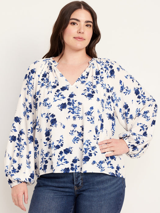 Ruffled Split-Neck Top