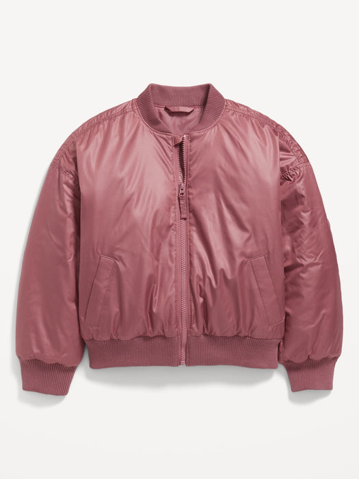 Water-Resistant Zip-Front Bomber Jacket for Girls