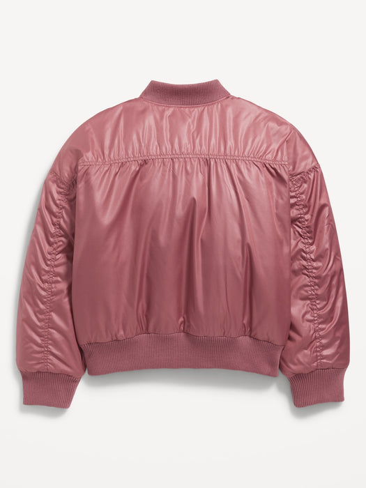 Water-Resistant Zip-Front Bomber Jacket for Girls