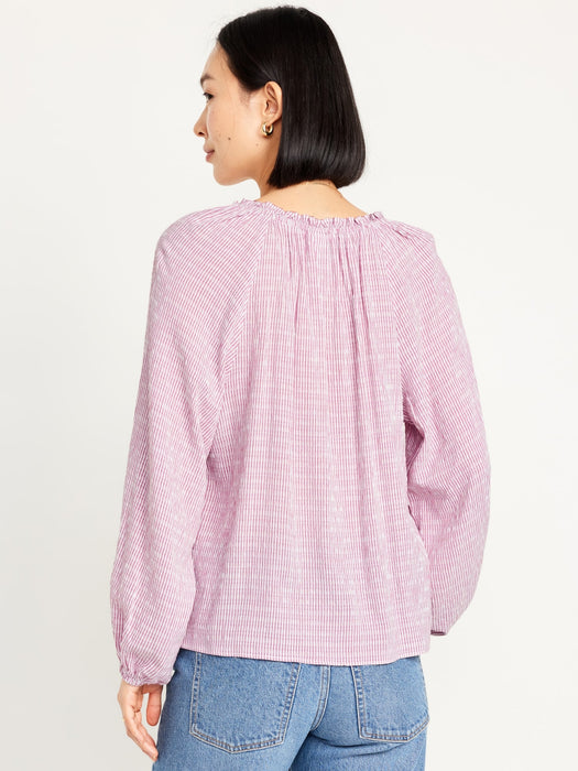 Split-Neck Seersucker Top