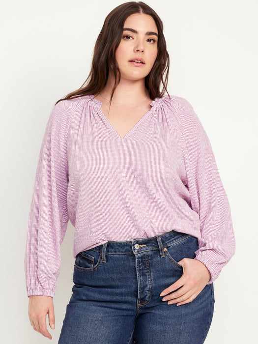 Split-Neck Seersucker Top