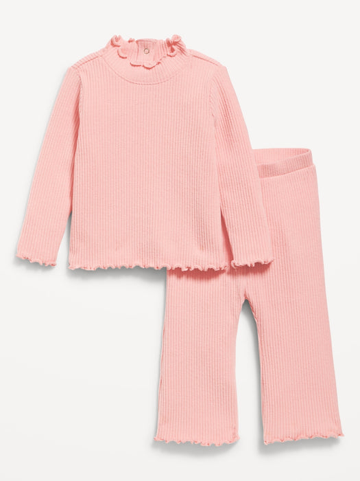 Plush Ribbed Long-Sleeve Top and Flare Pants Set for Baby