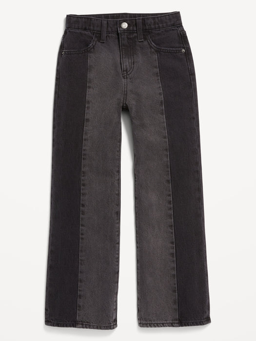 High-Waisted Baggy Two-Tone Wide-Leg Jeans for Girls