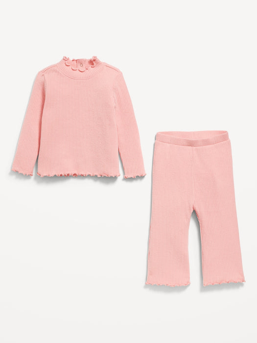 Plush Ribbed Long-Sleeve Top and Flare Pants Set for Baby