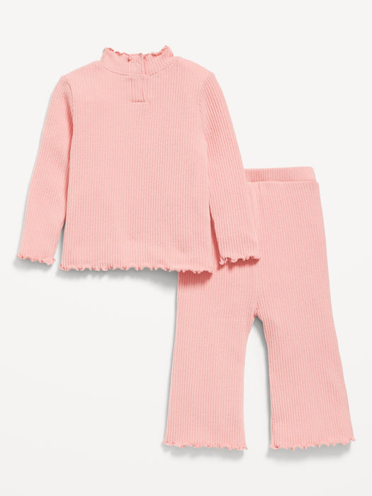 Plush Ribbed Long-Sleeve Top and Flare Pants Set for Baby