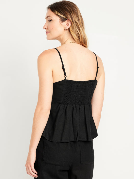 Tie-Front Linen-Blend Top