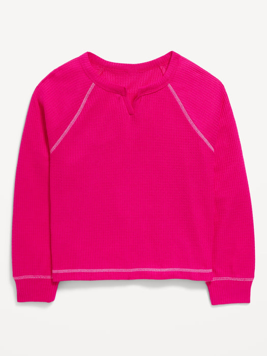 Long Raglan-Sleeve Thermal-Knit Top for Girls