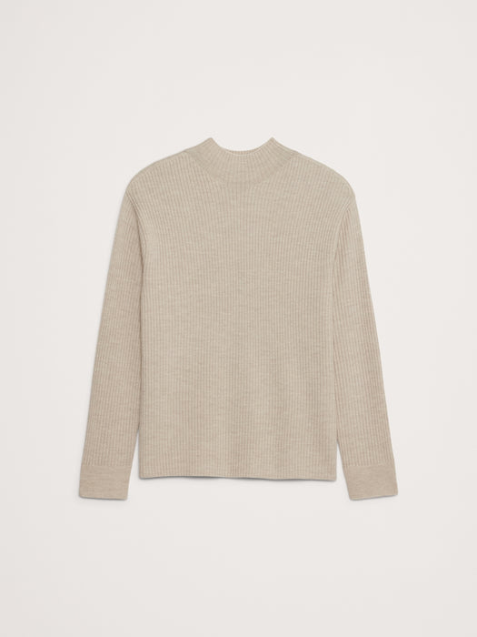 Ribbed Merino Mock-Neck Sweater