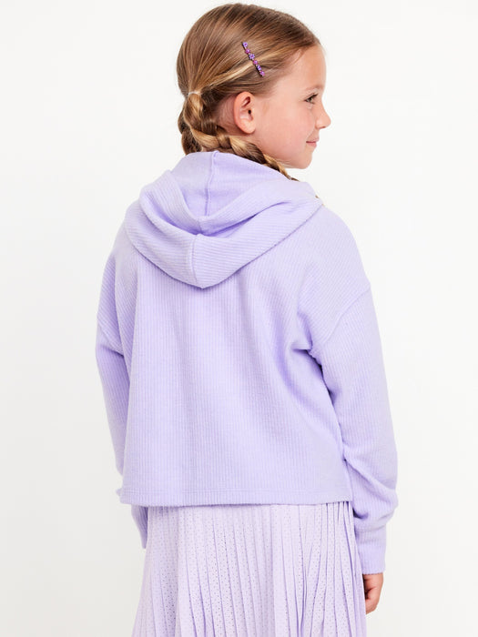 Cropped Plush Ribbed Hoodie for Girls