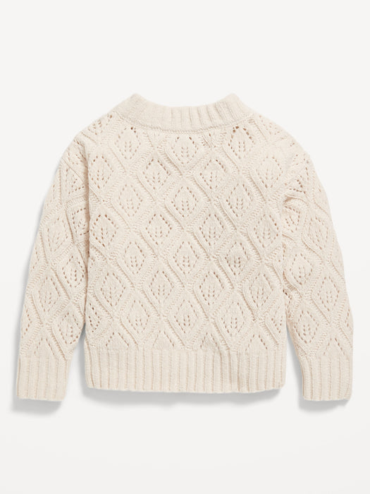 Crew-Neck Pointelle-Knit Sweater for Toddler Girls