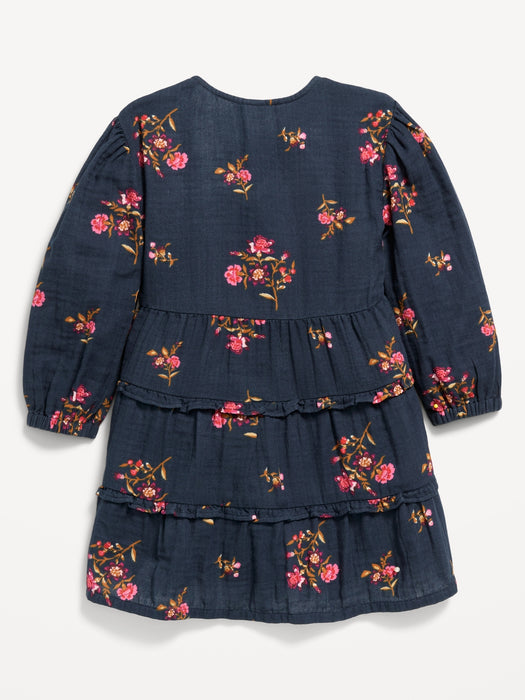 Printed Long-Sleeve Tiered Double-Weave Dress for Toddler Girls