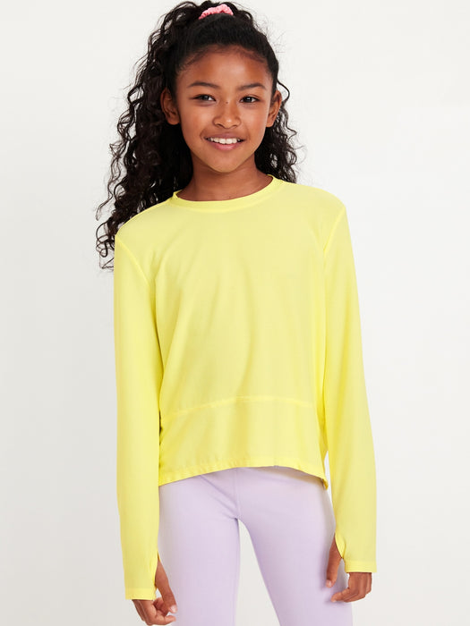 Long-Sleeve Curved-Hem Performance Top for Girls