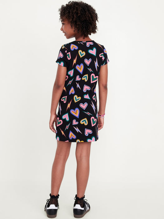 Printed Short-Sleeve Ribbed Dress for Girls