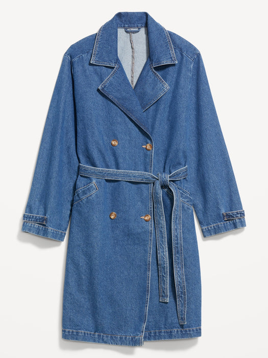 Tie-Belt Jean Trench Coat