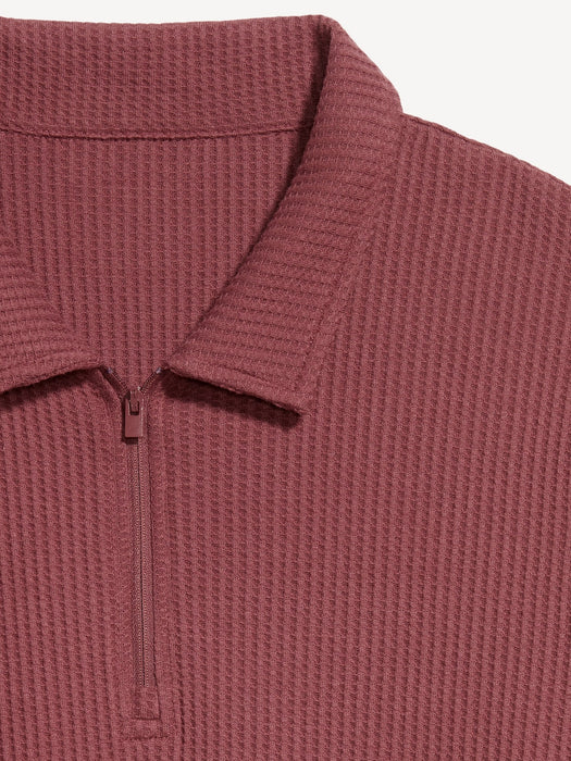 Quarter-Zip Waffle Polo Sweater