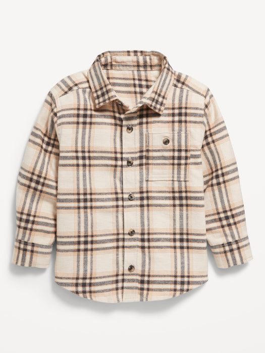 Cozy Long-Sleeve Plaid Pocket Shirt for Toddler Boys