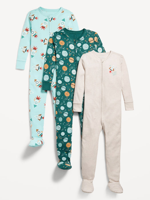 Snug-Fit 2-Way-Zip Pajama One-Piece 3-Pack for Toddler &amp; Baby