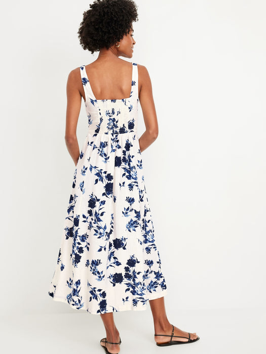 Fit &amp; Flare Linen-Blend Midi Dress