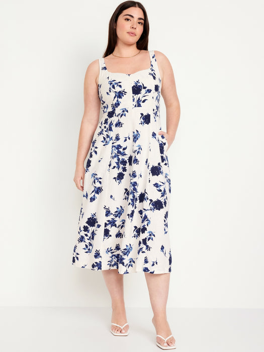 Fit &amp; Flare Linen-Blend Midi Dress