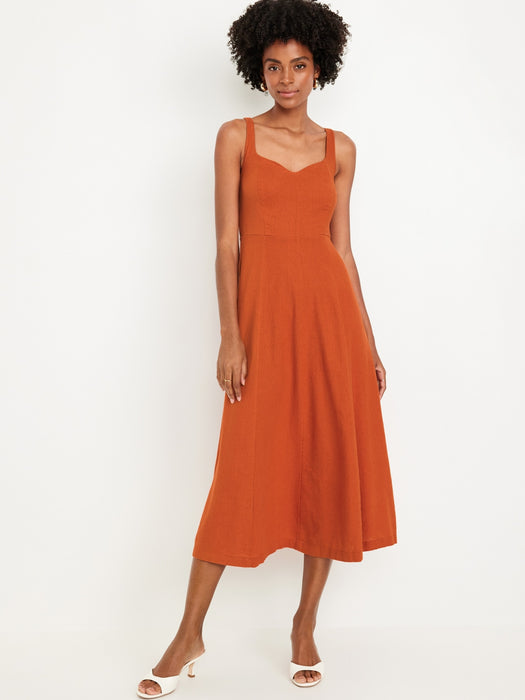 Fit &amp; Flare Linen-Blend Midi Dress