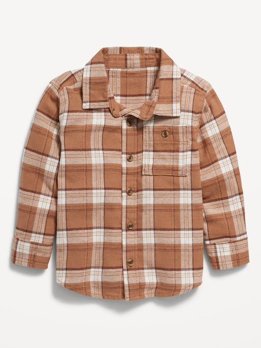 Cozy Long-Sleeve Plaid Pocket Shirt for Toddler Boys