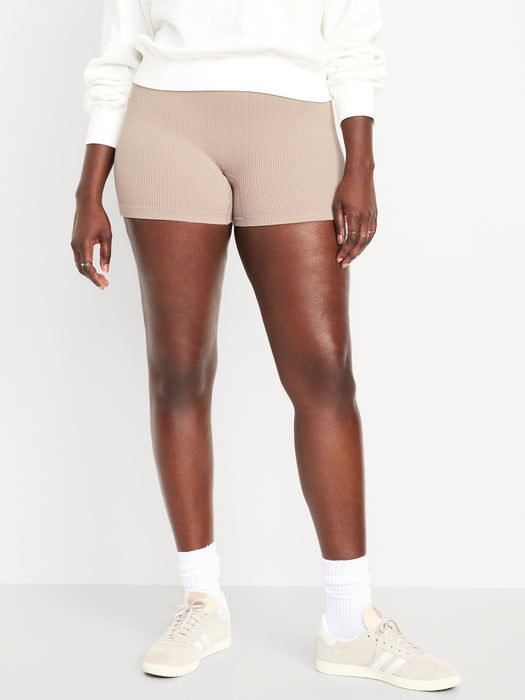 Extra High-Waisted Seamless Ribbed Biker Shorts -- 4-inch inseam