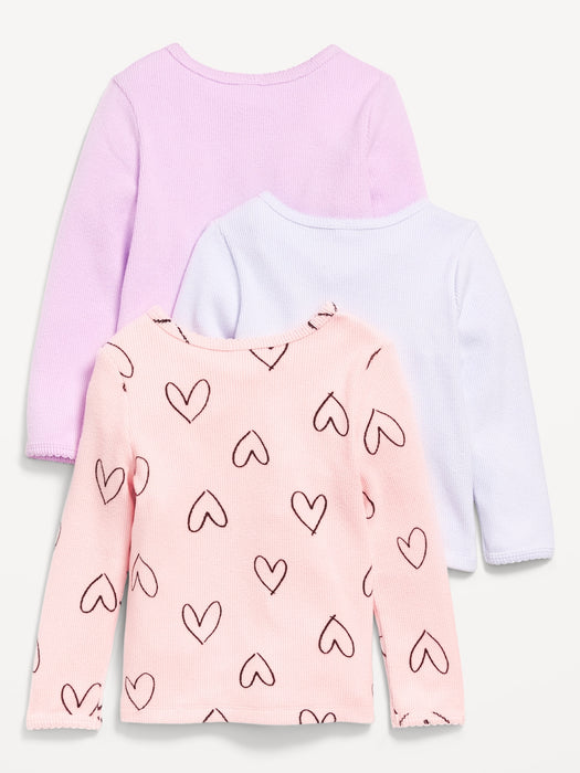 Cozy Long-Sleeve Thermal-Knit T-Shirt 3-Pack for Toddler Girls
