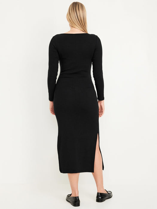 Maternity Long-Sleeve Henley Midi Dress