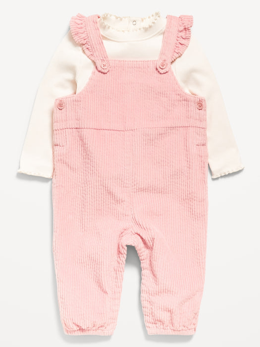 Ruffle-Trim T-Shirt and Corduroy Overalls Set for Baby