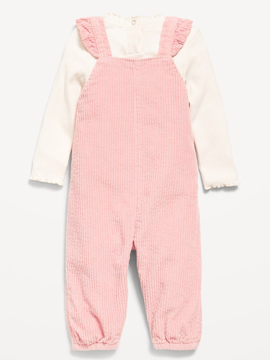 Ruffle-Trim T-Shirt and Corduroy Overalls Set for Baby