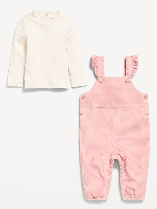 Ruffle-Trim T-Shirt and Corduroy Overalls Set for Baby