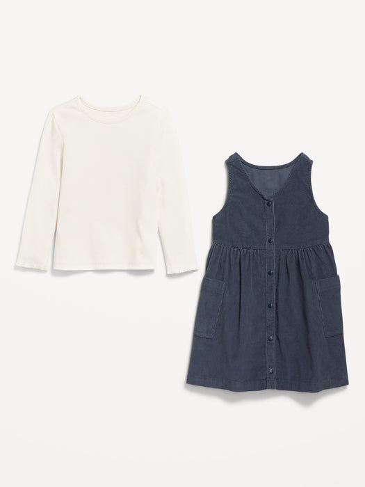 Sleeveless Pocket Corduroy Dress and Top Set for Toddler Girls