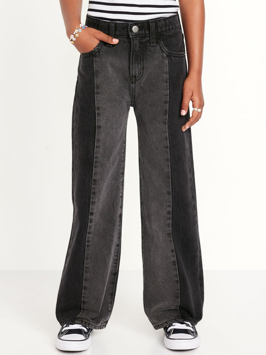 High-Waisted Baggy Two-Tone Wide-Leg Jeans for Girls
