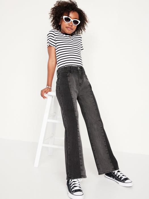 High-Waisted Baggy Two-Tone Wide-Leg Jeans for Girls