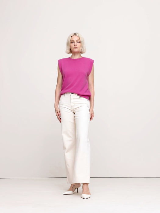 Cashmere Padded-Shoulder Top