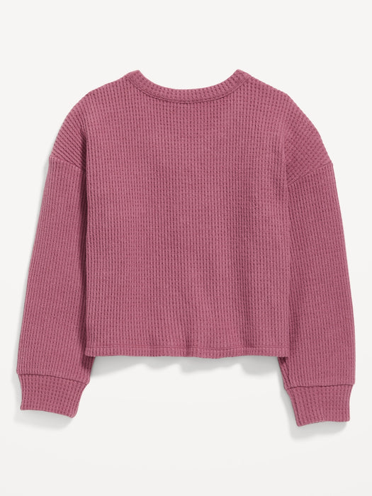 Long-Sleeve Thermal-Knit Henley Top for Girls