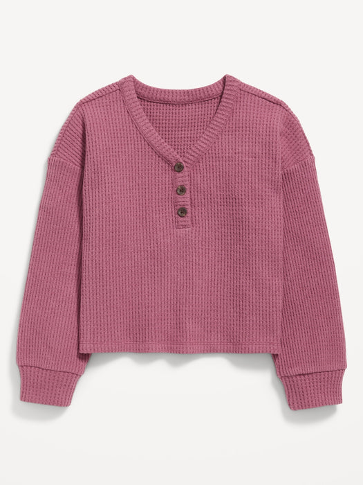 Long-Sleeve Thermal-Knit Henley Top for Girls