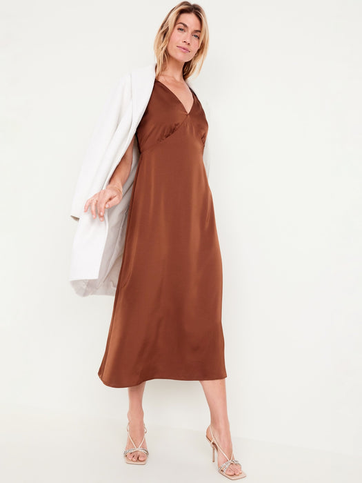 Sleeveless Satin Midi Slip Dress