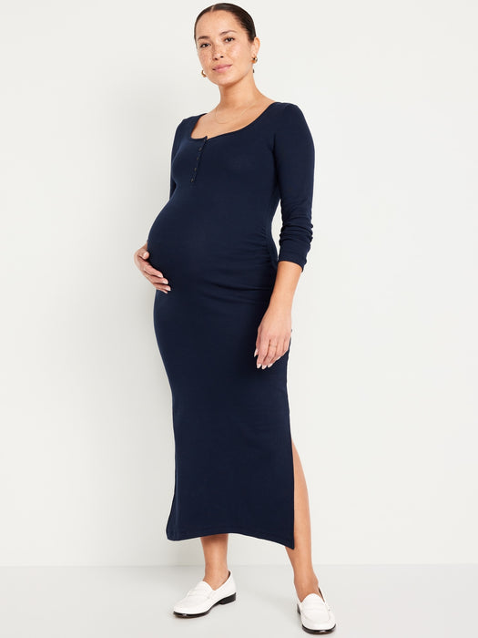 Maternity Long-Sleeve Henley Midi Dress