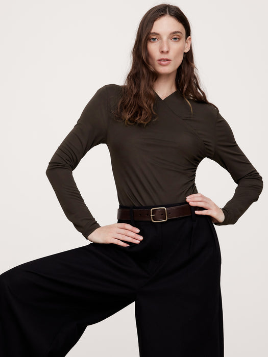 Crepe Knit Ruched Thong Bodysuit