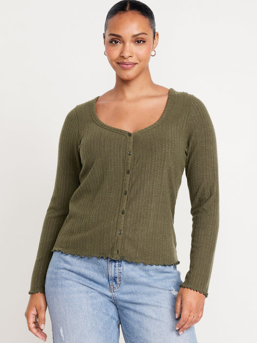 Button-Down Pointelle Top