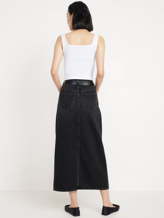 Mid-Rise Jean Maxi Skirt